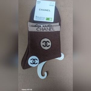 Women's Chanel chocolate& Beige ankle Socks women's 7-10